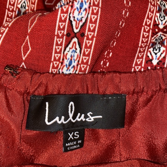 Lulu’s Rust Red Stripe Print Tie Back Side Slit Midi Dress - Picture 11 of 16